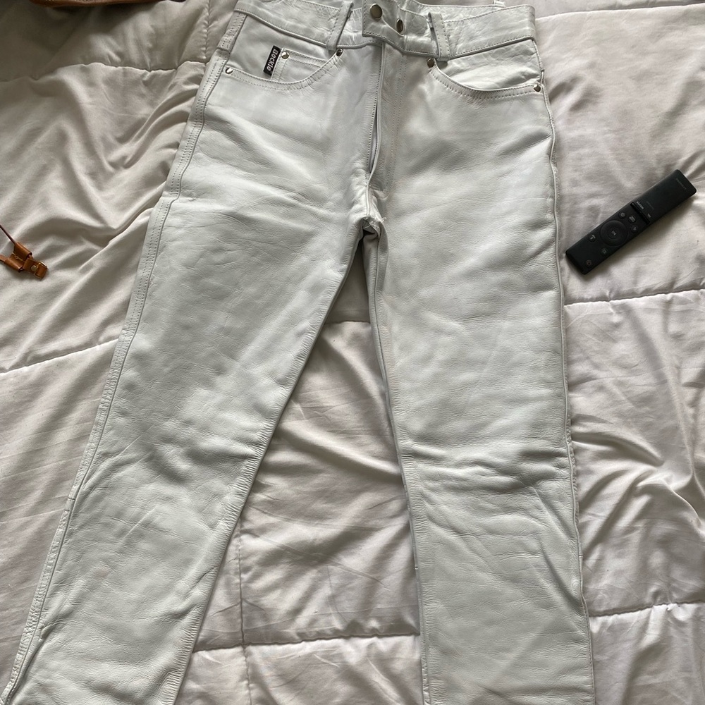 White leather pants